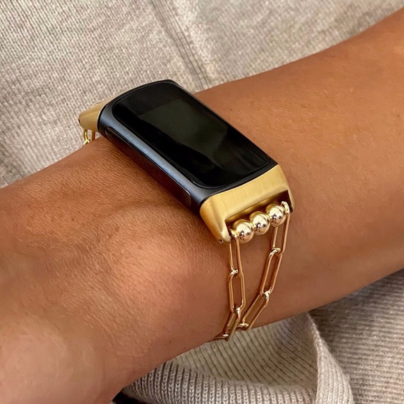 14k Gold Paperclip Chain Fitbit Charge 5 Band Women Fashion Jewelry Bracelet - Picture 2 of 6